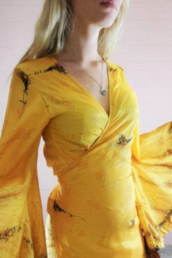 Venus Maxi Wrap Dress - Vintage Sari - Sun Gold With Autumn Flower - S/M -KIKIS Clothing Shop 20211206 165344