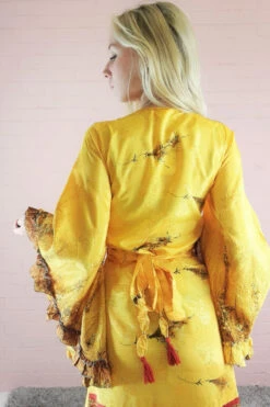 Venus Maxi Wrap Dress - Vintage Sari - Sun Gold With Autumn Flower - S/M -KIKIS Clothing Shop 20211206 165349