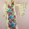 Venus Maxi Wrap Dress - Vintage Sari - Pastel Gold, Azure & Raspberry Rose Print S/M