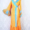 Sylvia Wrap Dress - Vintage Indian Sari - Apricot & Powdered Blue Tile Print (S/M)