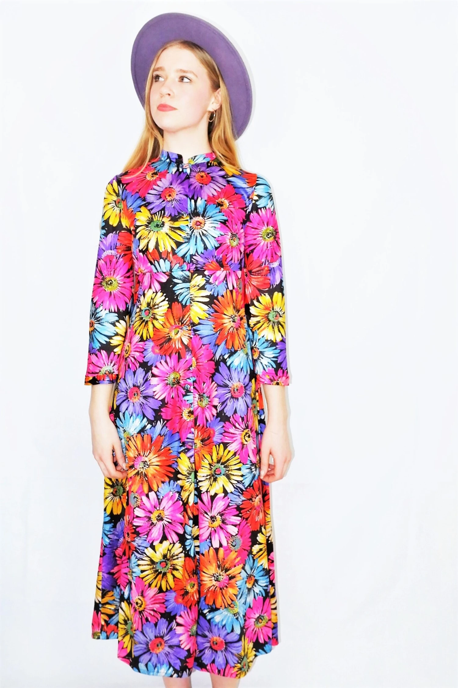 70's Vintage Dress - Colourful Daisy Tunic Maxi - Size XS/S 1 70's Vintage Dress - Colourful Daisy Tunic Maxi - Size XS/S