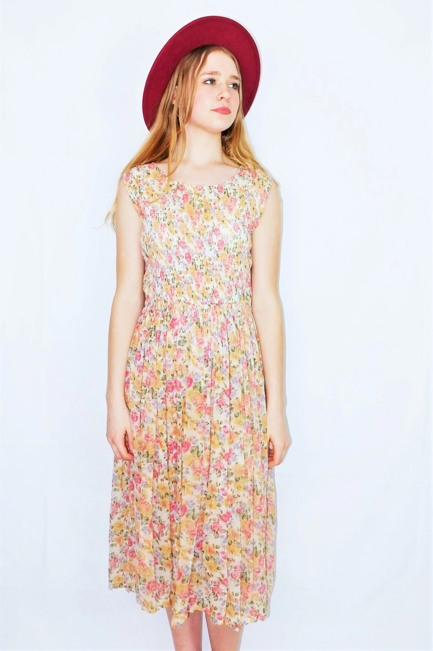 70's Vintage Sheer Floral Dress - Pink, White, Blue & Green - Size S 1 70's Vintage Sheer Floral Dress - Pink, White, Blue & Green - Size S