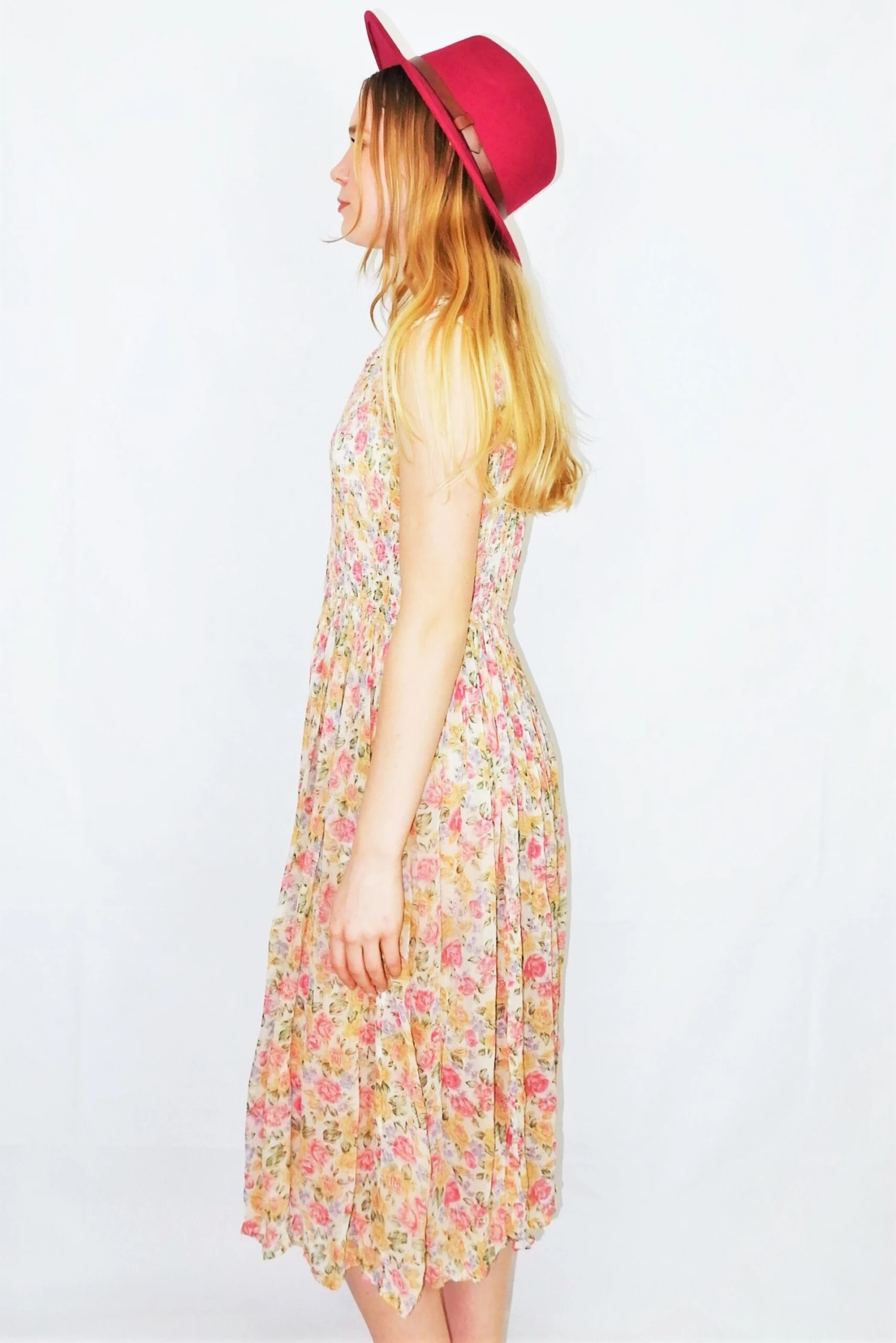 70's Vintage Sheer Floral Dress - Pink, White, Blue & Green - Size S 4 70's Vintage Sheer Floral Dress - Pink, White, Blue & Green - Size S - Image 4