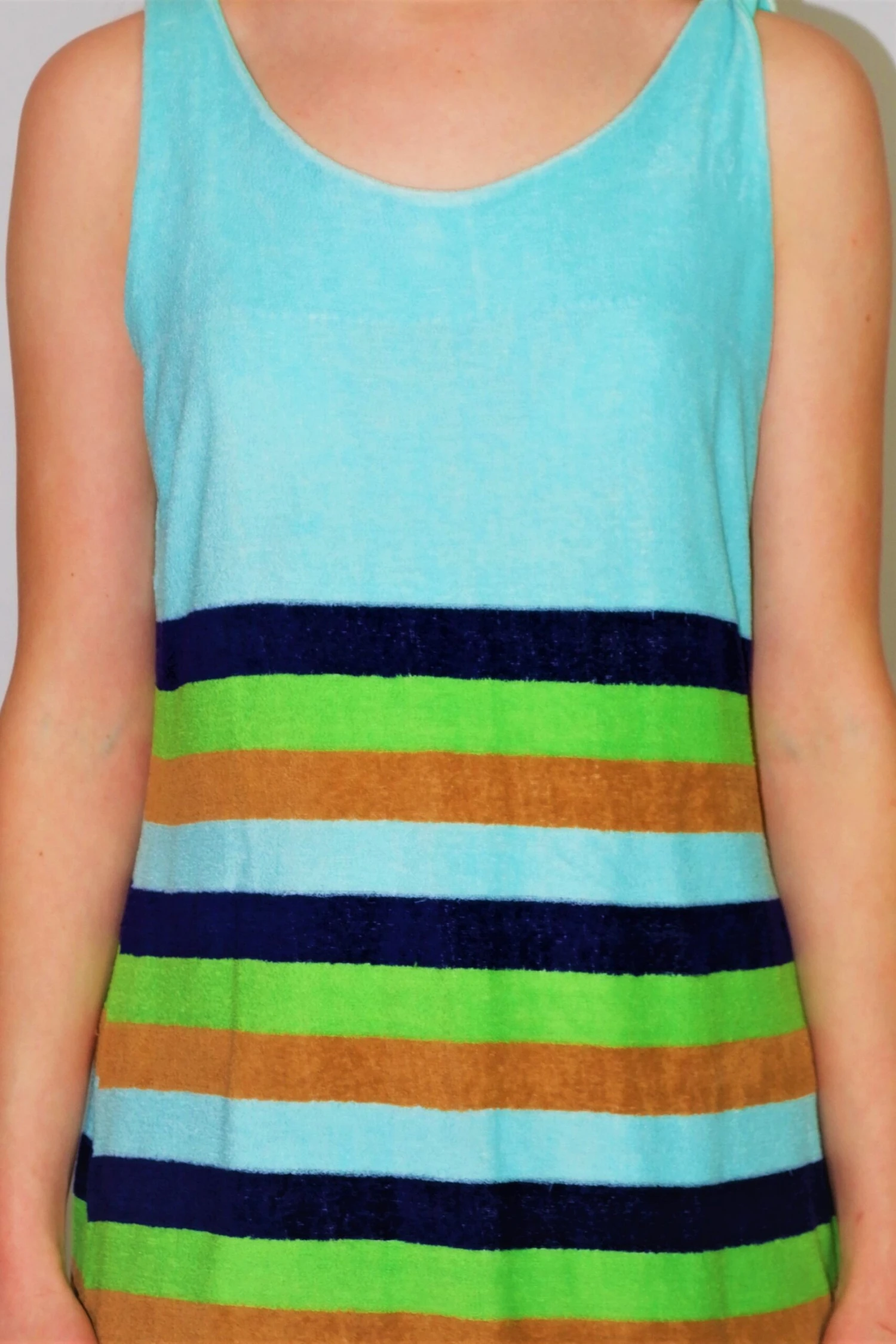 70's Vintage Dress - Vibrant Aqua Striped Sundress - Size S 3 70's Vintage Dress - Vibrant Aqua Striped Sundress - Size S - Image 3