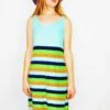70's Vintage Dress - Vibrant Aqua Striped Sundress - Size S