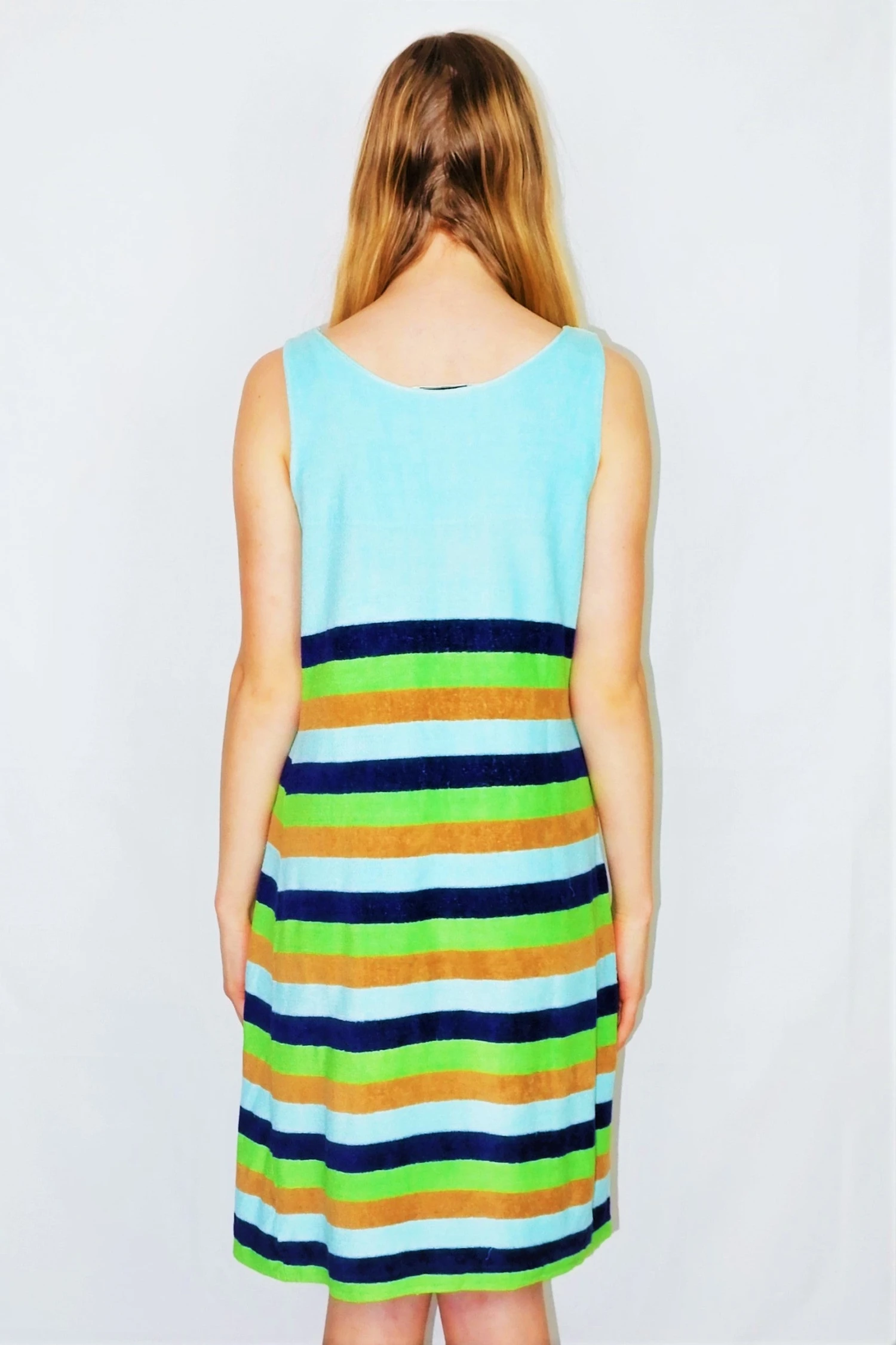 70's Vintage Dress - Vibrant Aqua Striped Sundress - Size S 2 70's Vintage Dress - Vibrant Aqua Striped Sundress - Size S - Image 2