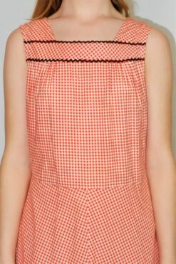 70's Vintage Dress - Red Ruffle Gingham Midi - Size S/M -KIKIS Clothing Shop DSCF0694 2