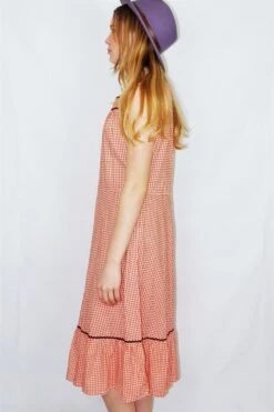 70's Vintage Dress - Red Ruffle Gingham Midi - Size S/M -KIKIS Clothing Shop DSCF0699 2