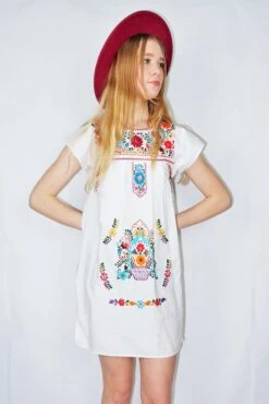 Vintage Dress - Lily White Embroidered Mexican Sundress - Size XXS