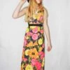 70's Vintage - Maxi Low-Cut Dress - Pink & Orange Floral - Size XS