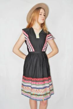 70's Vintage Dress - Black Patchwork Pointed Sleeve Midi - Size XS 7 70's Vintage Dress - Black Patchwork Pointed Sleeve Midi - Size XS -KIKIS Clothing Shop DSCF1478 3