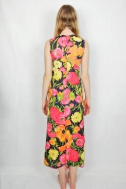 70's Vintage - Maxi Low-Cut Dress - Pink & Orange Floral - Size XS -KIKIS Clothing Shop DSCF1646 2