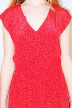 70s Vintage Sleeveless Midi Dress - Candy Red With Miniature Polka Dots - Size S/M -KIKIS Clothing Shop DSCF1712 2