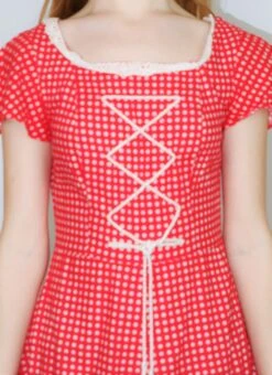 70s Vintage Prairie Dress - Sweet Red & White Floral Crochet - Size XS -KIKIS Clothing Shop DSCF1744 3