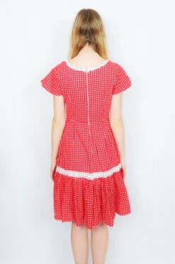 70s Vintage Prairie Dress - Sweet Red & White Floral Crochet - Size XS -KIKIS Clothing Shop DSCF1752 2