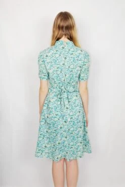 70's Vintage - Puff-Sleeve Tea Dress - Blue & White - Size XS -KIKIS Clothing Shop DSCF1835 2