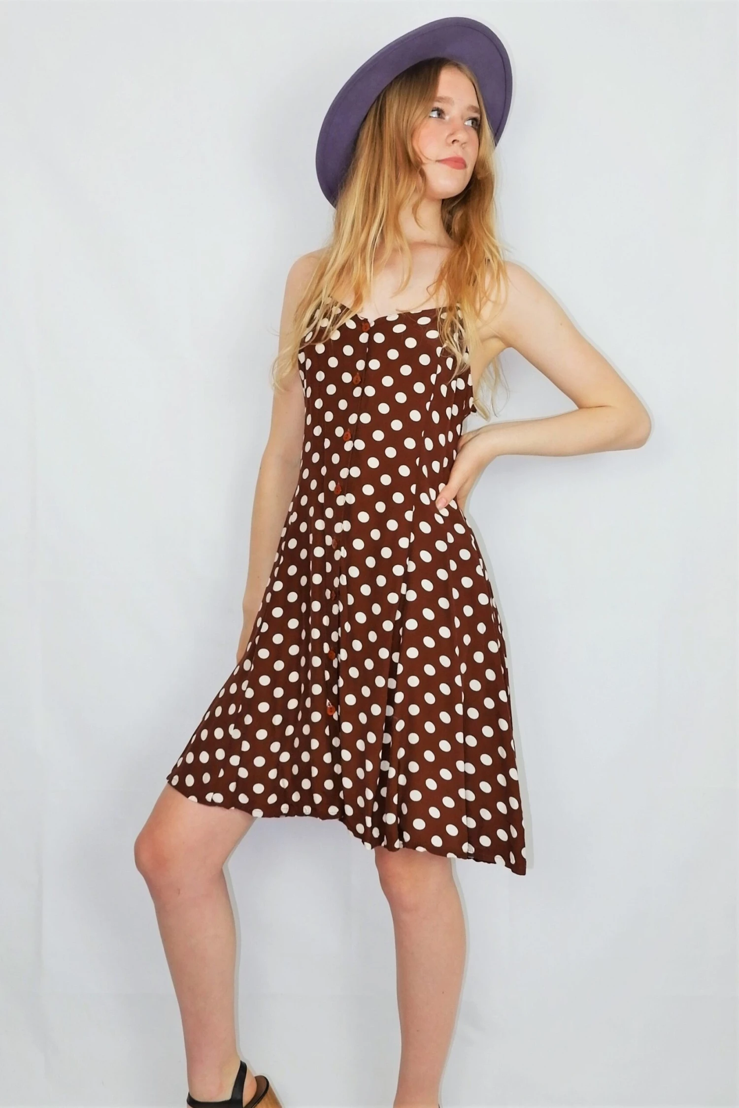 Vintage Button-up Mini Dress - Hazelnut Brown Polka Dots - XXS 1 Vintage Button-up Mini Dress - Hazelnut Brown Polka Dots - XXS