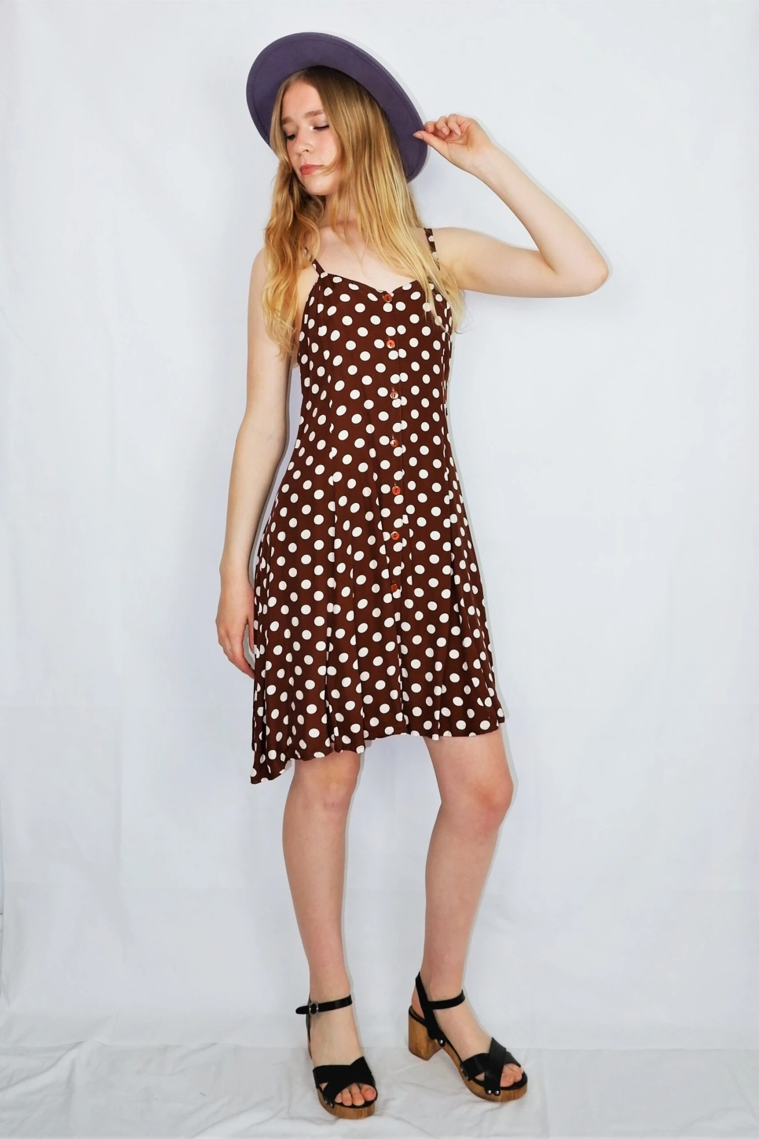 Vintage Button-up Mini Dress - Hazelnut Brown Polka Dots - XXS 2 Vintage Button-up Mini Dress - Hazelnut Brown Polka Dots - XXS - Image 2