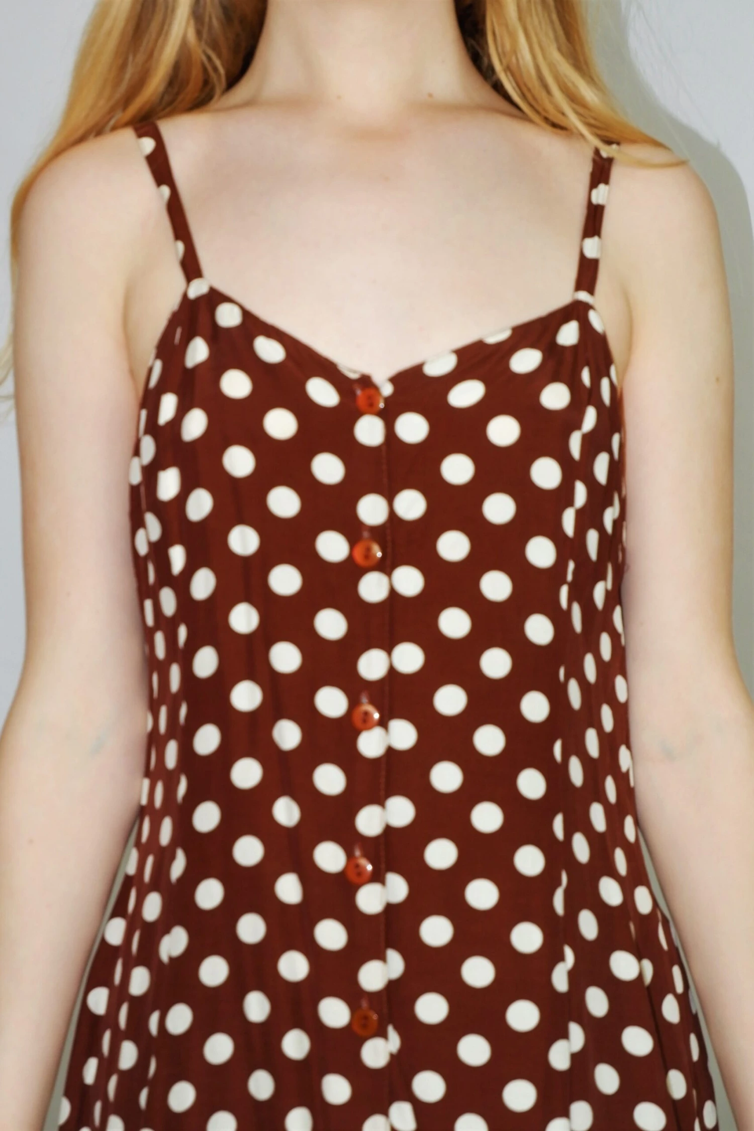 Vintage Button-up Mini Dress - Hazelnut Brown Polka Dots - XXS 4 Vintage Button-up Mini Dress - Hazelnut Brown Polka Dots - XXS - Image 4