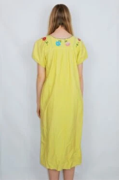 70s Vintage Dress - Lemon Yellow With Bright Floral Embroidery - Free Size L 7 70s Vintage Dress - Lemon Yellow With Bright Floral Embroidery - Free Size L -KIKIS Clothing Shop DSCF4409