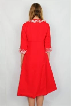 70s Vintage Dress - Bright Red With Sheer White Frills - XXS -KIKIS Clothing Shop DSCF4484