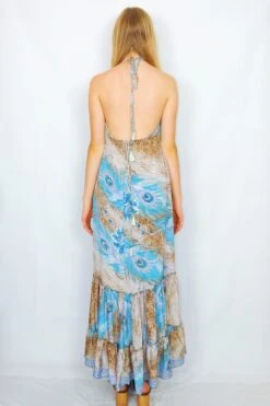 Cherry Maxi Dress - Vintage Indian Sari - Teal, Snow & Caramel Floral - Free Size -KIKIS Clothing Shop DSCF5607 2