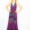 Cherry Maxi Dress - Vintage Indian Sari - Magenta, Navy & Emerald Floral Motif - Free Size
