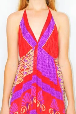 Cherry Maxi Dress - Vintage Indian Sari - Bright Red, Violet & Sand Floral - Free Size -KIKIS Clothing Shop DSCF5632 2