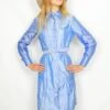 70's Vintage - Shirt Dress - Sky Blue Shine - Size S