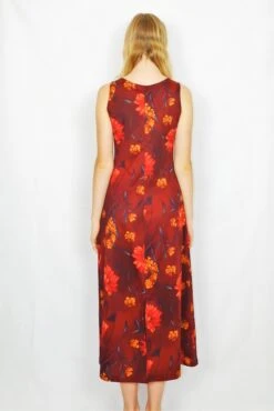 70's Vintage - Floral Midi Dress - Burgundy, Cherry & Turmeric Flowers - Size S/M -KIKIS Clothing Shop DSCF6053 2