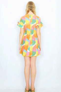 70's Vintage - Floral Frill-Sleeved Mini Dress - Yellow, Bubblegum & Sky Blue - Size XXS 7 70's Vintage - Floral Frill-Sleeved Mini Dress - Yellow, Bubblegum & Sky Blue - Size XXS -KIKIS Clothing Shop DSCF6121 2