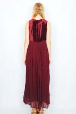 70's Vintage - Velvet & Sheer Maxi Dress - Red Wine - Size S -KIKIS Clothing Shop DSCF6167 2