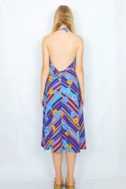 70's Vintage - Halter-Neck Midi Dress - Blue, Green, Orange & Yellow Floral Stripe - Size XXS 7 70's Vintage - Halter-Neck Midi Dress - Blue, Green, Orange & Yellow Floral Stripe - Size XXS -KIKIS Clothing Shop DSCF6190 2