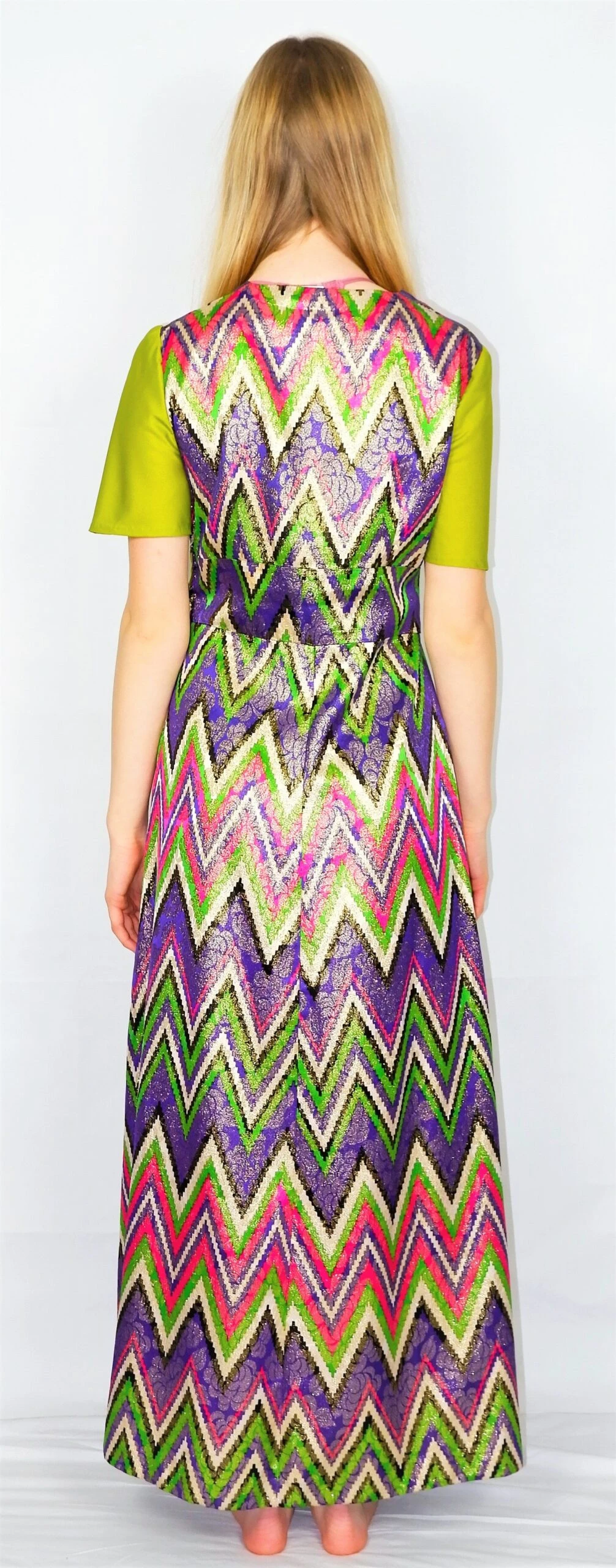 70's Vintage Party Dress - Chartreuse, Pink & Purple Sparkle - Size XS 3 70's Vintage Party Dress - Chartreuse, Pink & Purple Sparkle - Size XS - Image 3