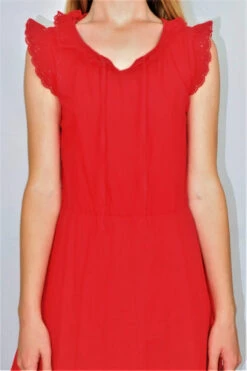 Vintage Midi Dress - Poppy Red Sleeveless Broderie Anglaise - Size XS -KIKIS Clothing Shop DSCF6969
