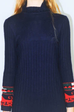 Vintage 1970s Knitted Mini Dress - Navy With Aztec Cuffs - Size S/M 7 Vintage 1970s Knitted Mini Dress - Navy With Aztec Cuffs - Size S/M -KIKIS Clothing Shop DSCF8017