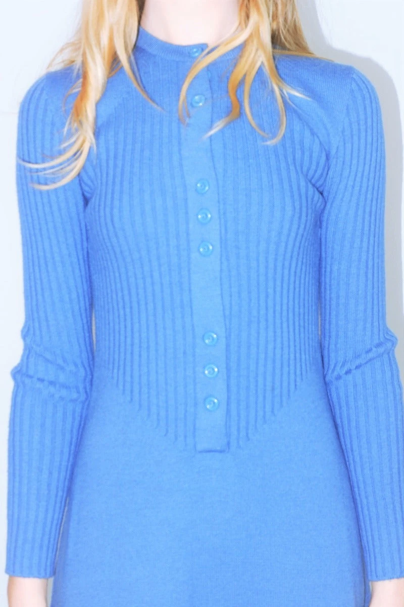 Vintage 1970s Knitted Mini Dress - Cerulean Blue - Size XXS/XS 4 Vintage 1970s Knitted Mini Dress - Cerulean Blue - Size XXS/XS - Image 4