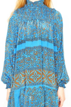 Mona Mini Dress - Vintage Indian Sari - Blue & Bronze Floral - Free Size 7 Mona Mini Dress - Vintage Indian Sari - Blue & Bronze Floral - Free Size -KIKIS Clothing Shop DSCF8227