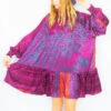 Mona Mini Dress - Vintage Indian Sari - Plum & Teal Shimmer - Free Size