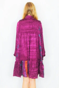 Mona Mini Dress - Vintage Indian Sari - Plum & Teal Shimmer - Free Size -KIKIS Clothing Shop DSCF8235