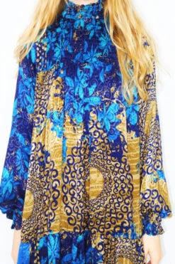 Mona Mini Dress - Vintage Indian Sari - Deep Midnight Blue Floral - Free Size -KIKIS Clothing Shop DSCF8238