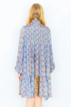 Mona Mini Dress - Vintage Indian Sari - Fawn & Cornflower Paisley - Free Size 7 Mona Mini Dress - Vintage Indian Sari - Fawn & Cornflower Paisley - Free Size -KIKIS Clothing Shop DSCF8267