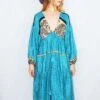 Gypsophila Midi Dress - Vintage Indian Sari - Aqua Blue & Blonde Floral Paisley - Free Size