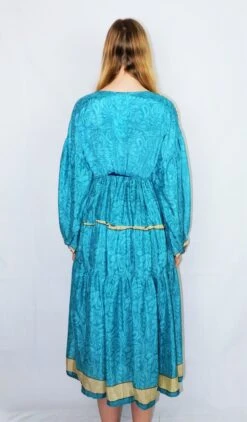 Gypsophila Midi Dress - Vintage Indian Sari - Aqua Blue & Blonde Floral Paisley - Free Size 6 Gypsophila Midi Dress - Vintage Indian Sari - Aqua Blue & Blonde Floral Paisley - Free Size -KIKIS Clothing Shop DSCF8977