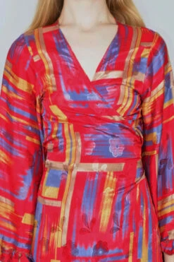 Venus Maxi Wrap Dress - Glistening Red Brushstrokes - Vintage Sari - XS - S/M 7 Venus Maxi Wrap Dress - Glistening Red Brushstrokes - Vintage Sari - XS - S/M -KIKIS Clothing Shop DSCF9054
