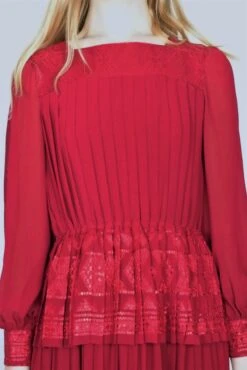 Vintage Pleated Midi Dress - Sparkly Embroidered Burgundy - Size S/M -KIKIS Clothing Shop DSCF9340