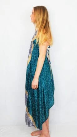 Medusa Halter Dress - Vintage Indian Sari - Dark Teal & Ice Floral Paisley - M/L -KIKIS Clothing Shop DSCF9388