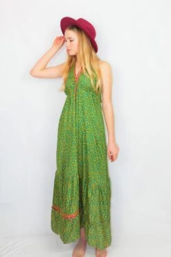 Blossom Halter-Neck Maxi Dress - Apple Green & Sun Bold Paisley - Free Size