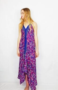 Medusa Halter Dress - Vintage Indian Sari - Sheer Fuchsia & Purple - S/M