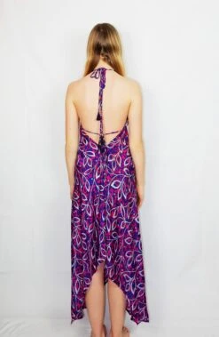Medusa Halter Dress - Vintage Indian Sari - Sheer Fuchsia & Purple - S/M -KIKIS Clothing Shop DSCF9461b